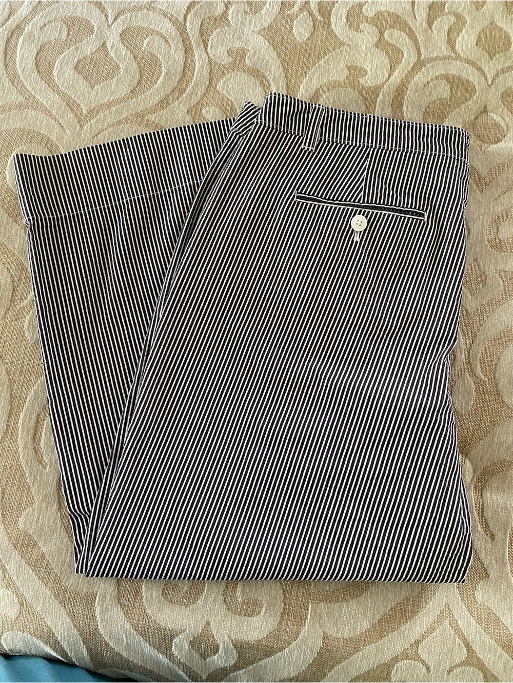 Talbots The Deck Pant Size 12 Navy White Striped Wide Leg Crop Cotton - Picture 12 of 13